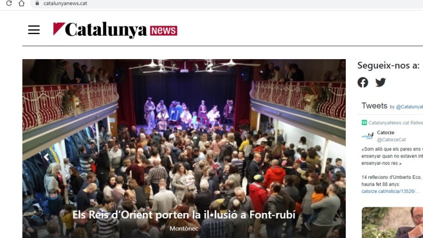 Portada del portal Catalunyanews.cat en el moment que sortia la notícia d'ahir del Montònec