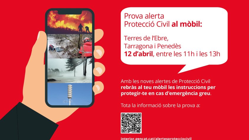 Tots els telèfons mòbils del Penedès rebran un missatge de prova del sistema d'alertes de protecció civil.